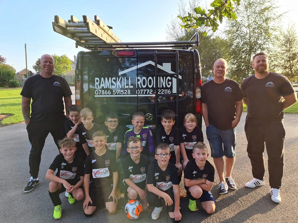 Ramskill roofing with sponsored football team